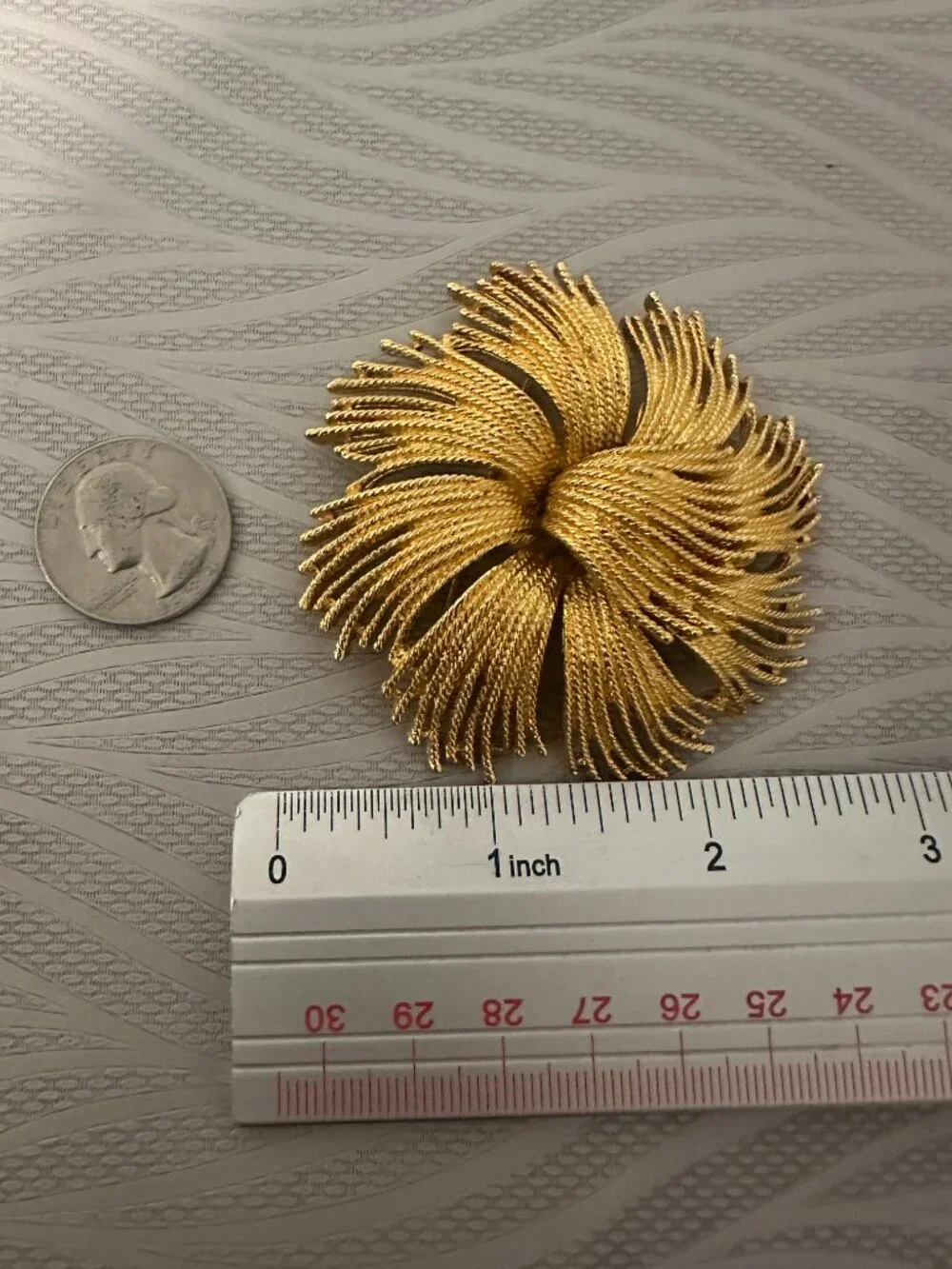 Vintage Monet Gold Tone Pinwheel Flower Brooch Signed Statement Pin
